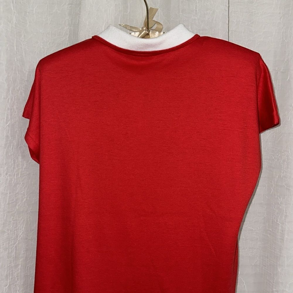 KORET M-L Red White Vintage Tennis Golf One Button Cap Sleeve Polo Top - Picture 4 of 10